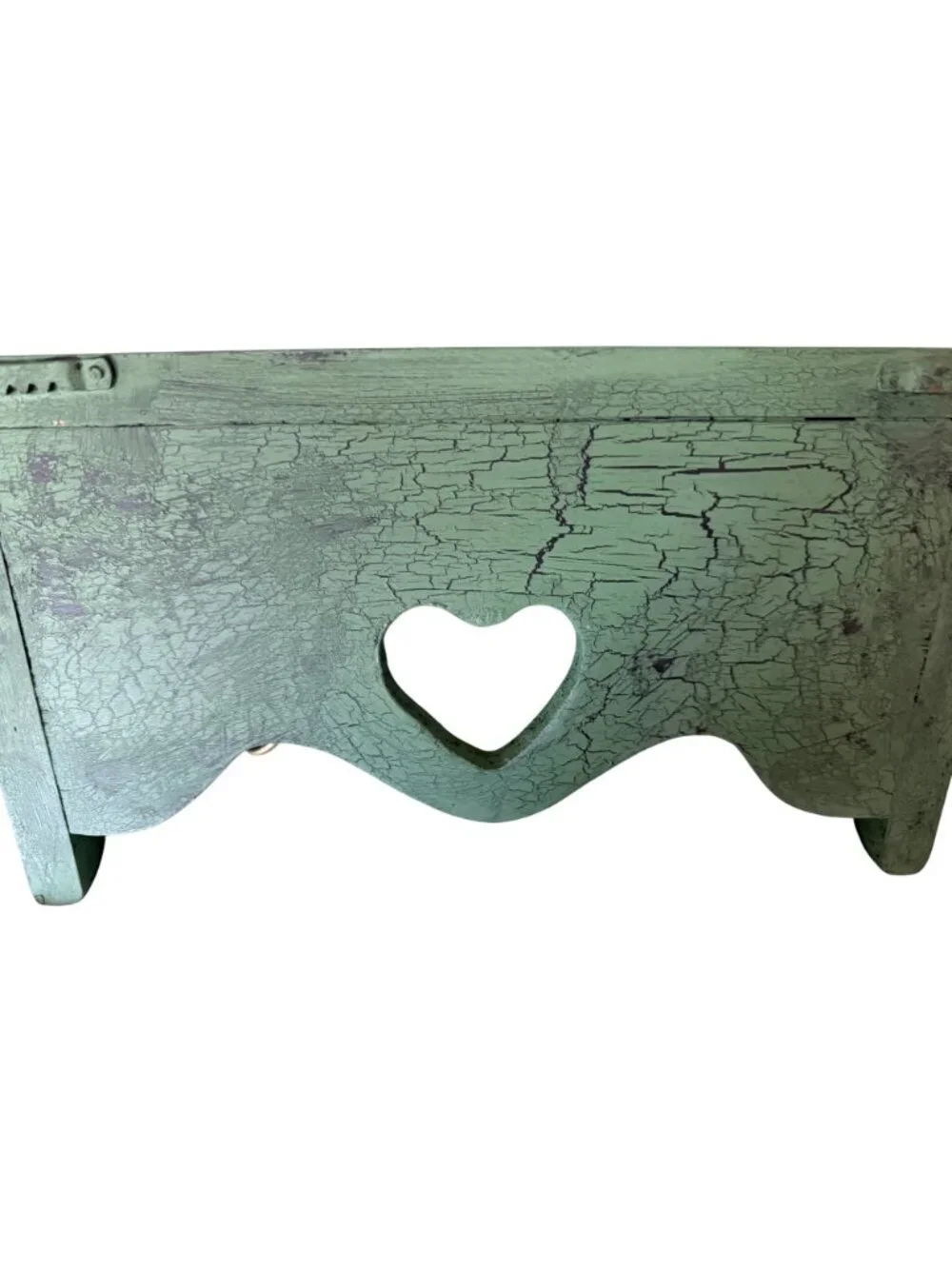 Vintage Green Wall  Shelf Pig Hooks & Heart Cutout Rustic Distressed
